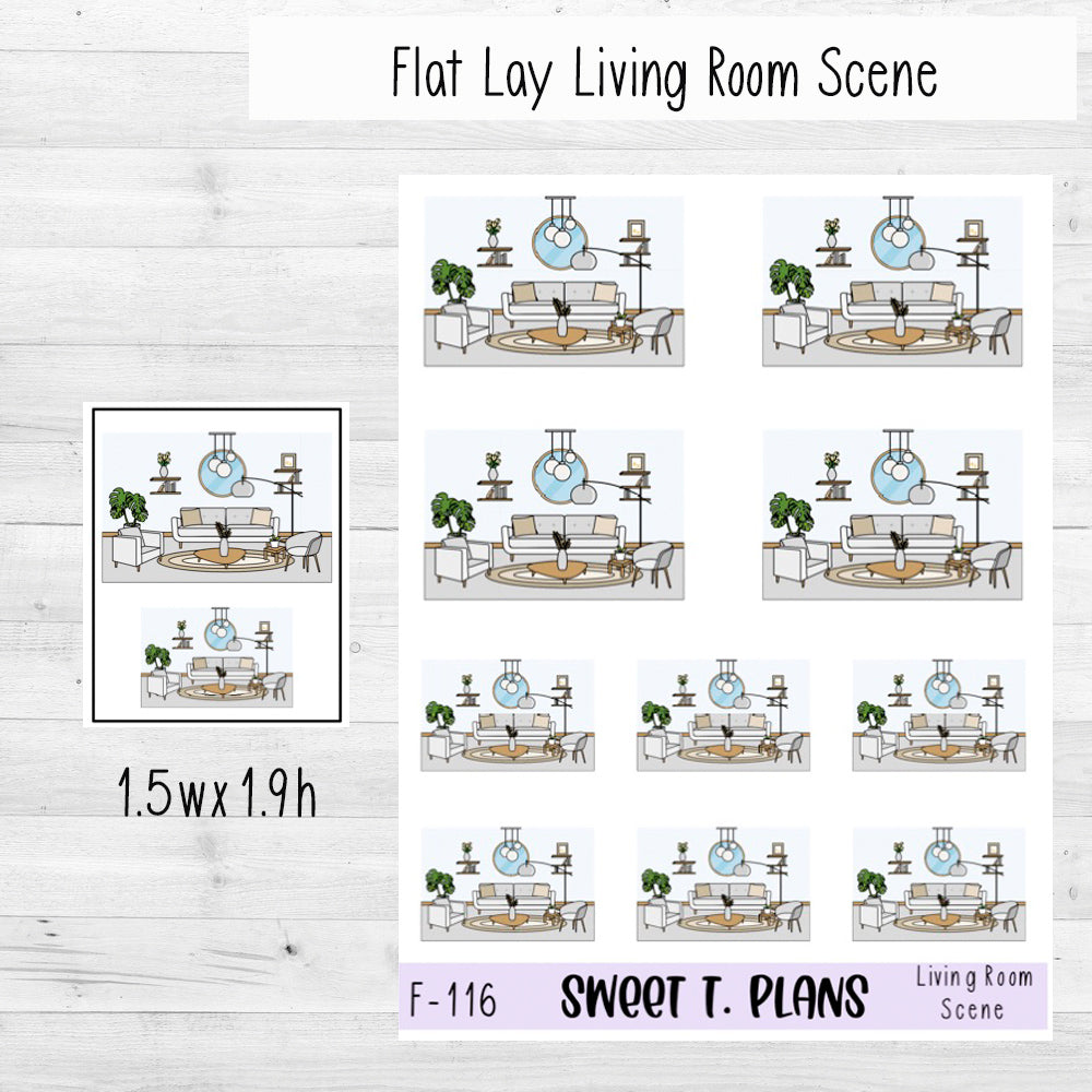 Living Room Scene Planner Sticker Sheet (F116)