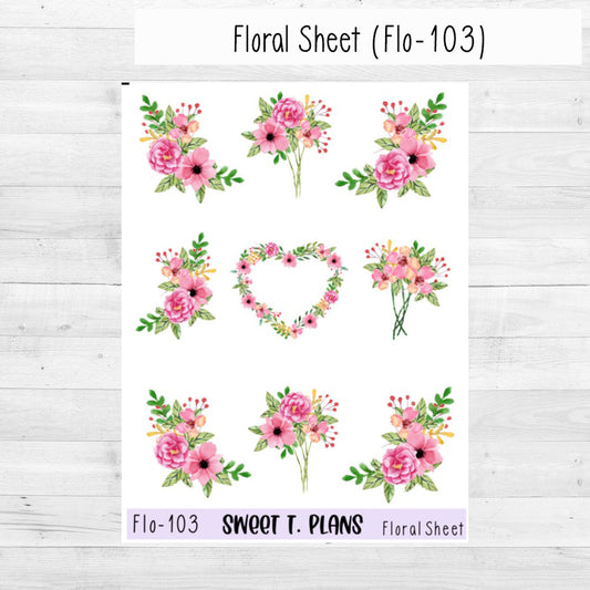 Floral Sheet Pink Planner Sticker Sheet (Flo 103)