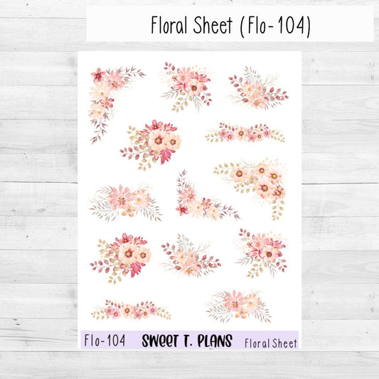 Floral Sheet Pink Planner Sticker Sheet (Flo 104)
