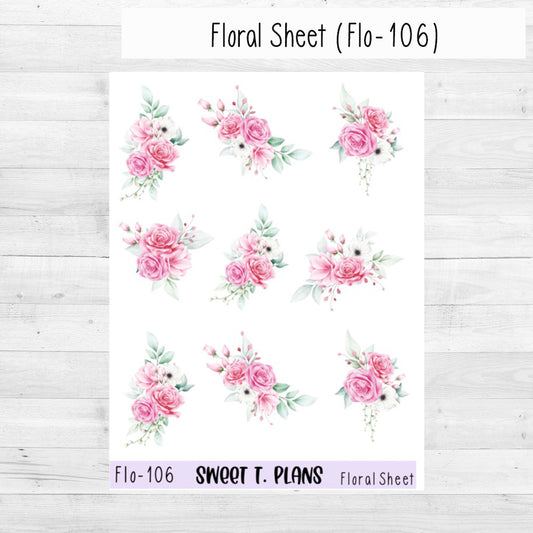 Floral Sheet Pink Planner Sticker Sheet (Flo 106)