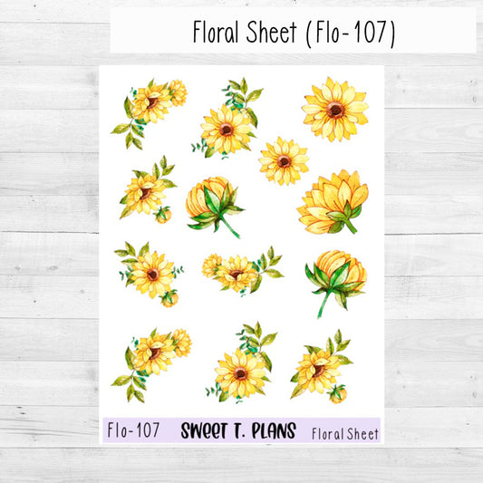 Floral Sheet Sunflower Planner Sticker Sheet (Flo 107)
