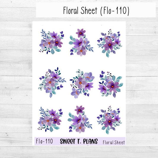 Floral Sheet Purple Planner Sticker Sheet (Flo 110)