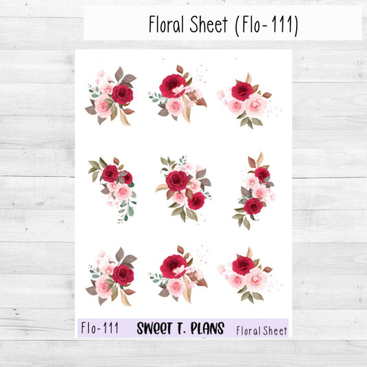 Floral Sheet Red Pink Planner Sticker Sheet (Flo 111)
