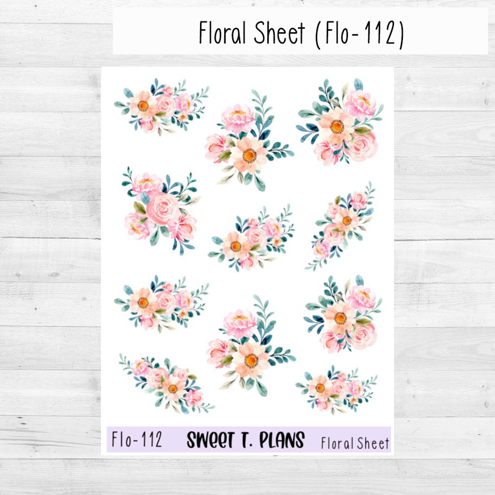 Floral Sheet Pink Planner Sticker Sheet (Flo 112)