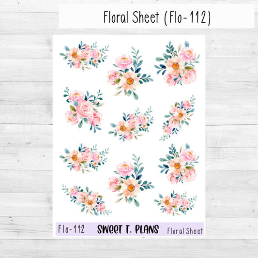 Floral Sheet Pink Planner Sticker Sheet (Flo 112)