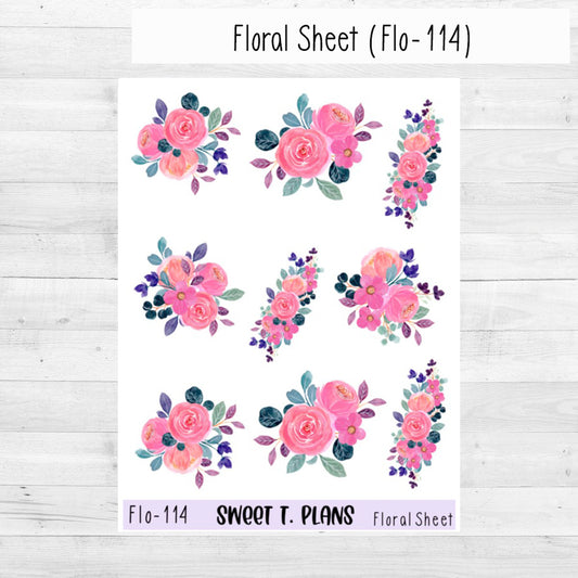 Floral Sheet Pink Planner Sticker Sheet (Flo 114)