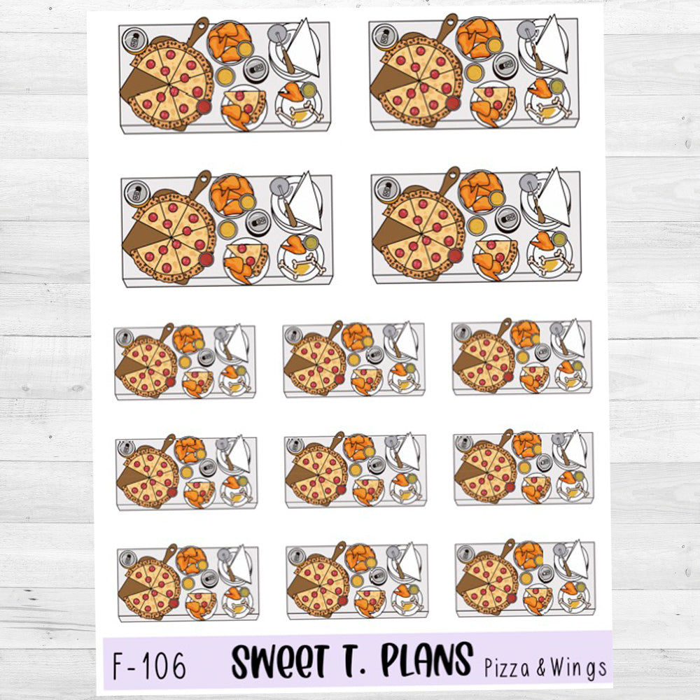 Pizza & Wings Flat Lay Planner Sticker Sheet (F106)