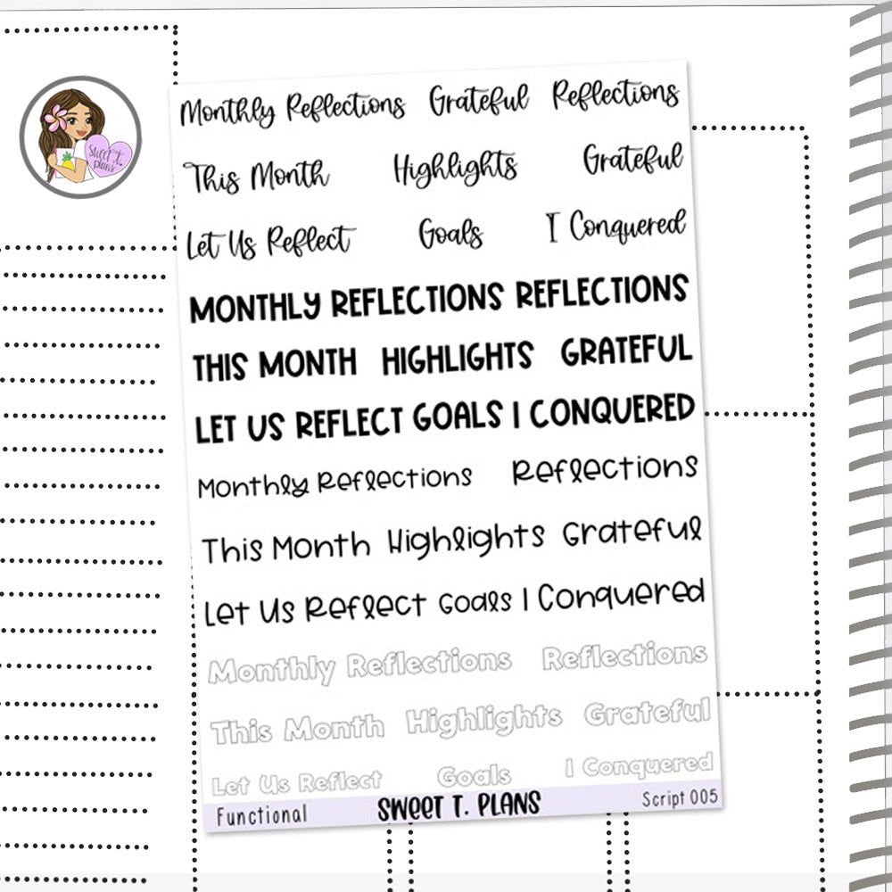Reflection Highlights Goals Script Planner Sticker Sheet (script005)