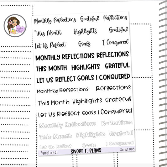 Reflection Highlights Goals Script Planner Sticker Sheet (script005)