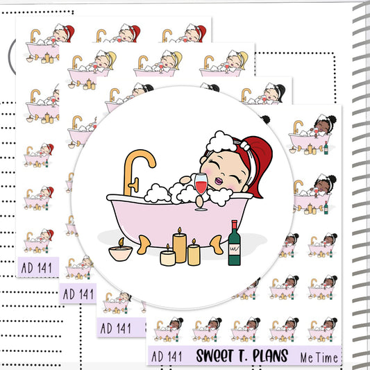 Aleyna Me Time Relax Bath Wine Planner Sticker Sheet (AD141)