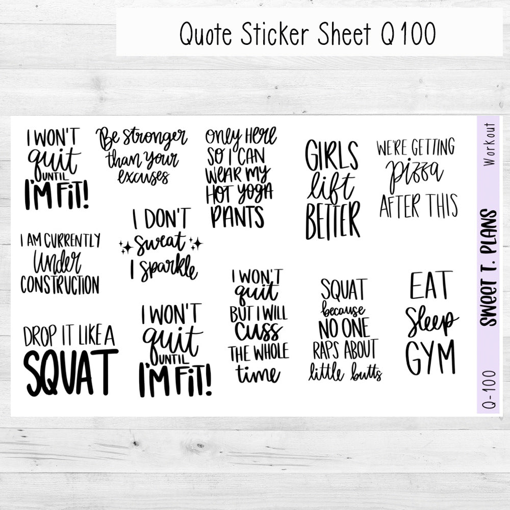 Workout Quotes Planner Sticker Sheet (Q100)