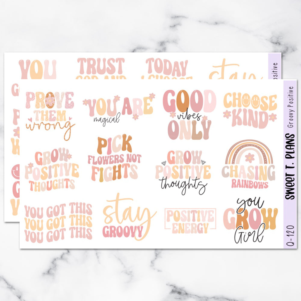 Groovy Postitive Quotes Planner Sticker Sheet (Q120 Q121)