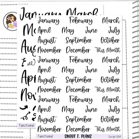 Months Script Planner Sticker Sheet