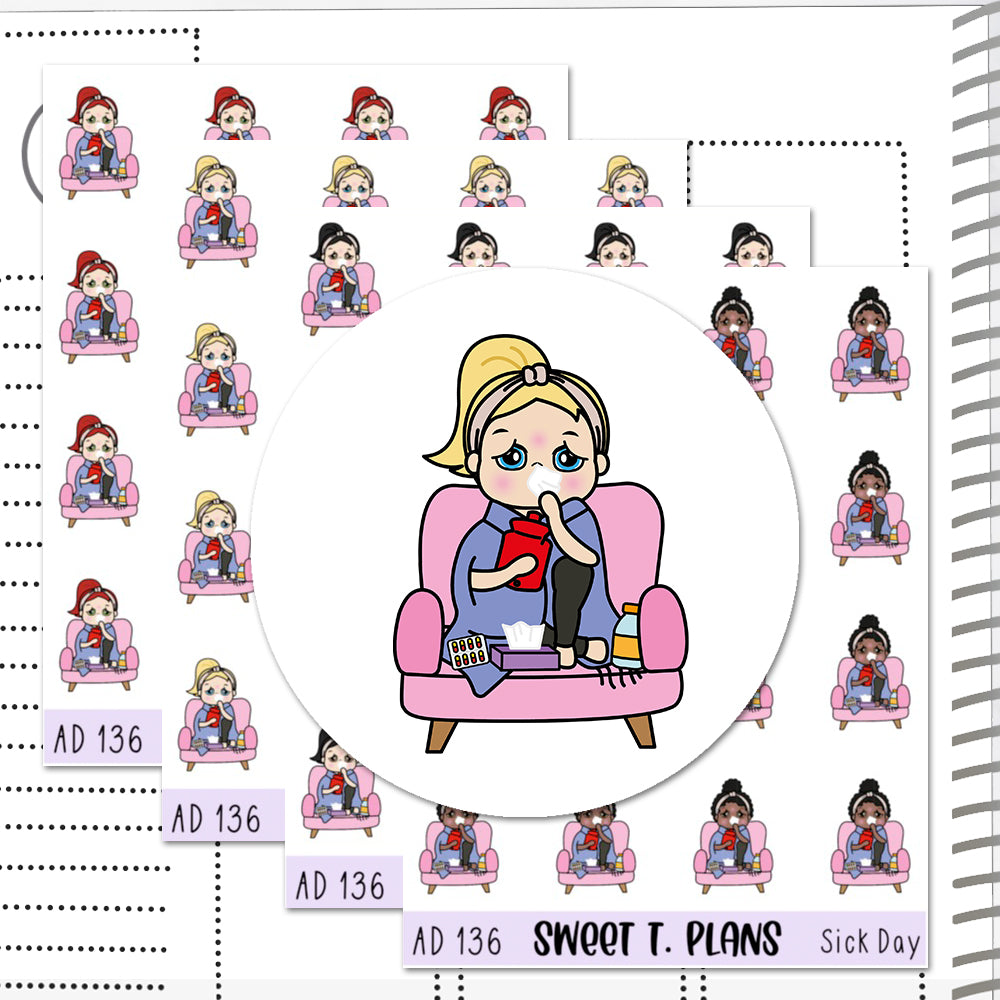 Aleyna Sick Cold Not Feeling Well Planner Sticker Sheet (AD136)