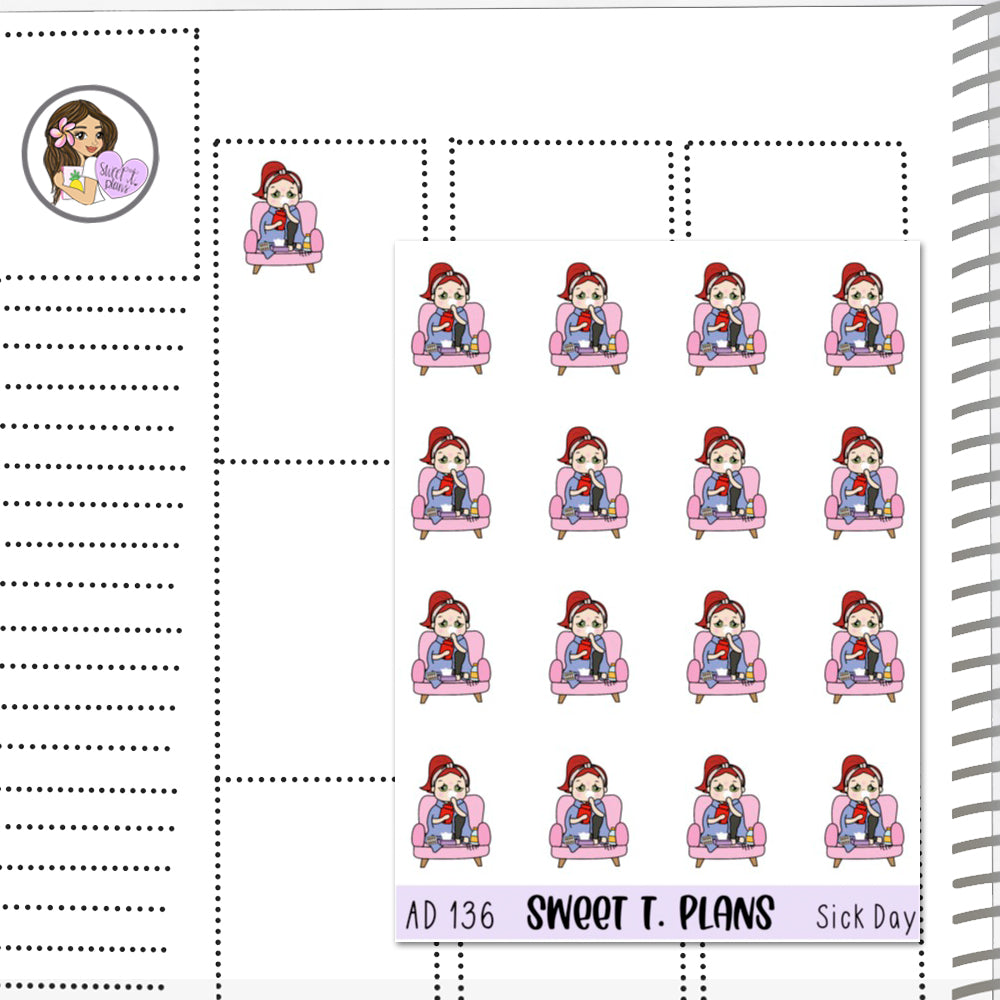 Aleyna Sick Cold Not Feeling Well Planner Sticker Sheet (AD136)