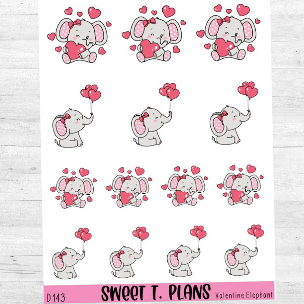 Valentine Elephant Planner Sticker Sheet (D143)