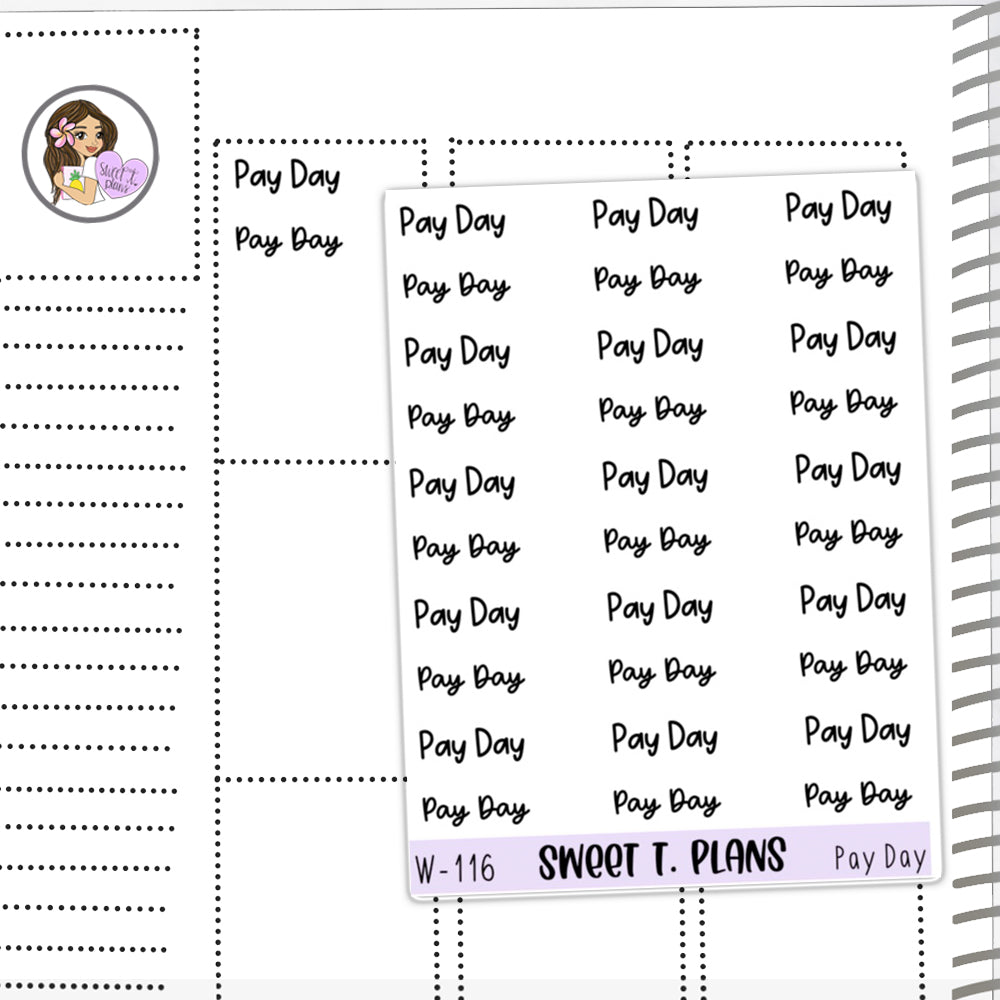 Pay Day Word Stickers Planner Sticker Sheet (W-116)