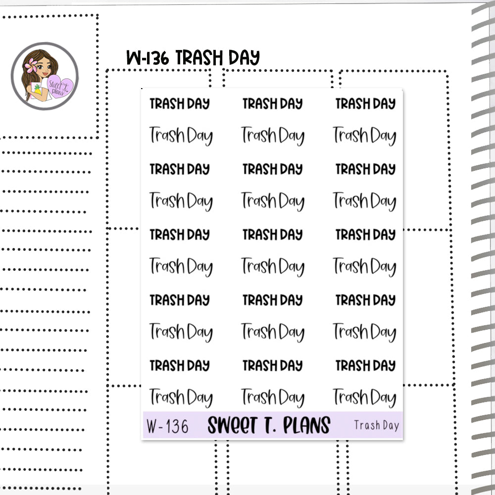 Trash Day Word Planner Sticker Sheet (W136)