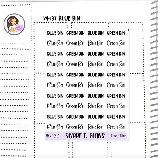 Blue Bin Green Bin Word Planner Sticker Sheet (W137)